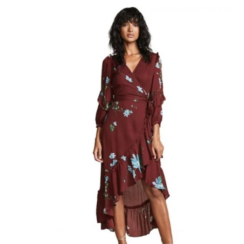 Joie Anawrette Red Floral Silk Wrap Dress